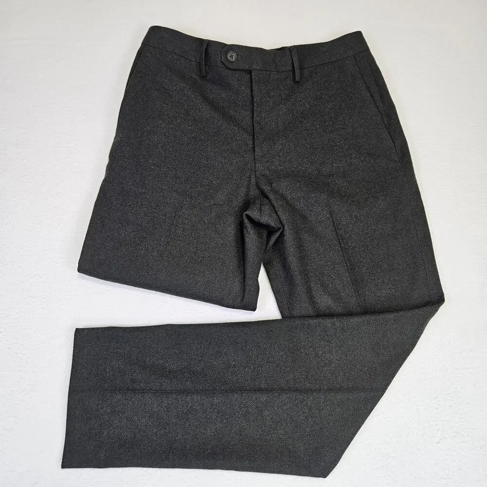 Banana Republic Mens 32x30 Flannel Herringbone Trouser Tailored Dress Pant Gray